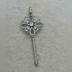 Vtg 925 Sterling Silver Ornate CZ Skeleton Key Necklace Pendant